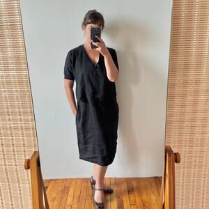 ISABEL DE PEDRO Black Linen Layered Midi Dress